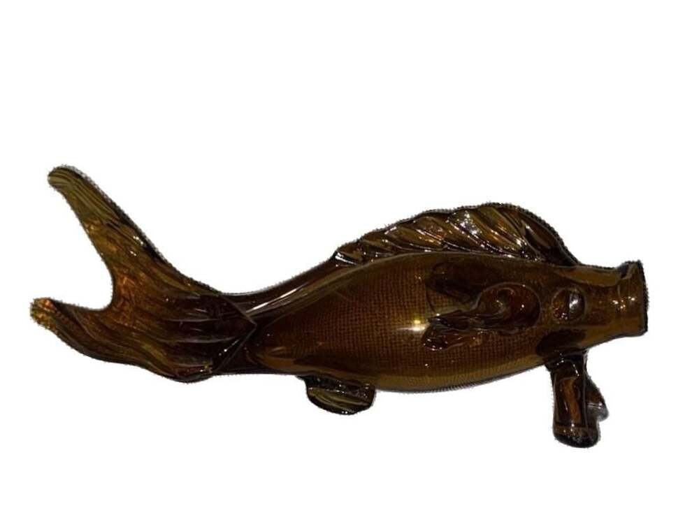 Mid-Century Empoli Italian Amber Art Glass Fish Decanter